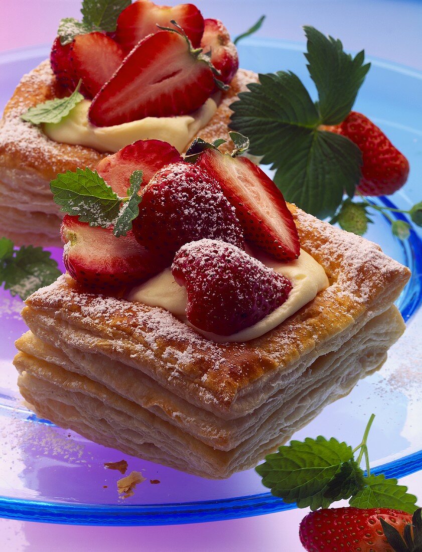 Puff pastry slices with strawberries
