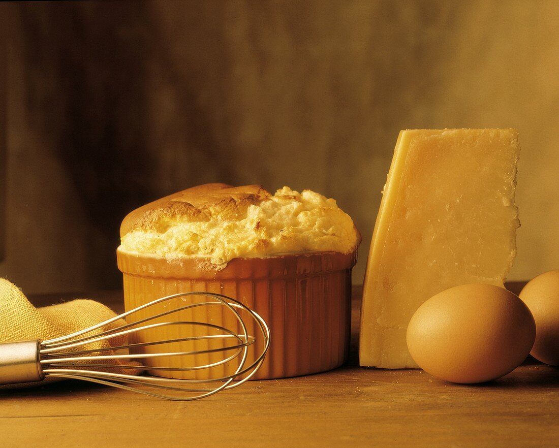 Small Cheese Souffle with Ingredients; Whisk