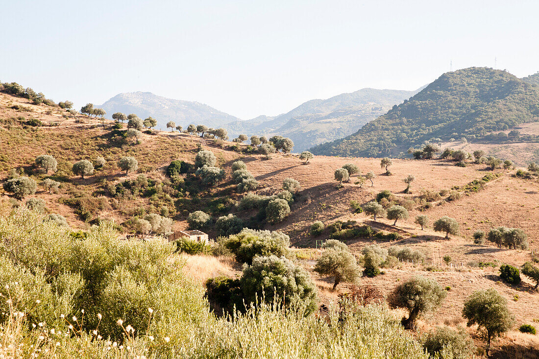 Blick auf die Landschaft in der Region Madonia, Sizilien, Italien