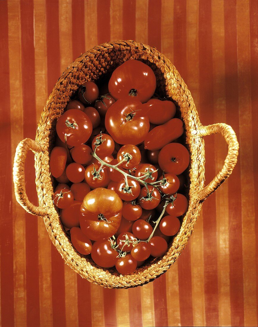 A Handled Basket Full of Tomatoes