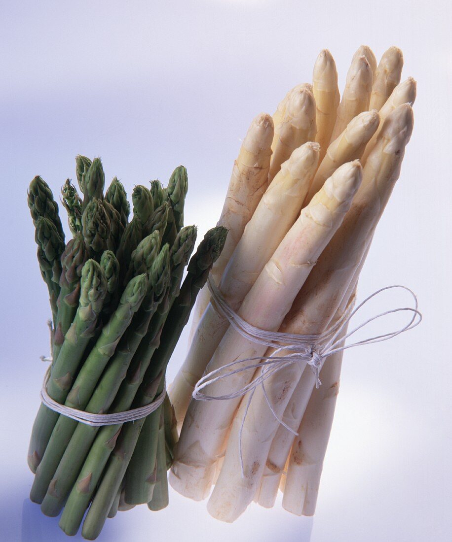 Two Bundles of Asparagus; One White and One Green