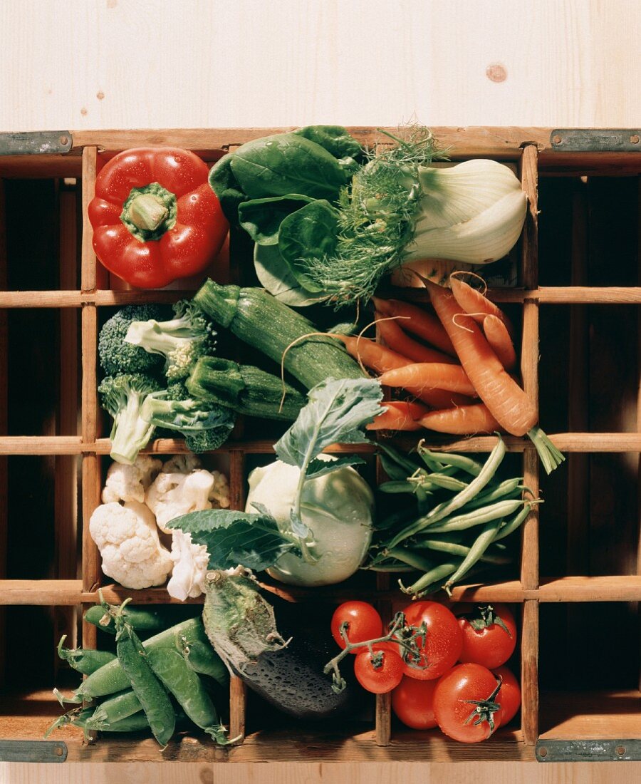 Assorted Vegetables on Wooden Shelves