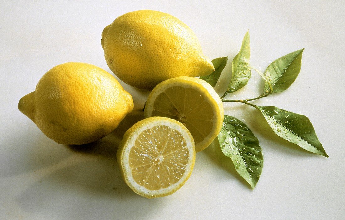 Fresh Lemons with Leaves