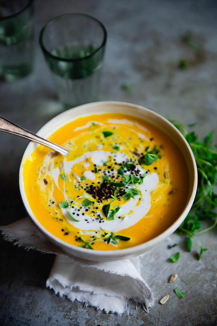 Autumnal carrot soup with quinoa