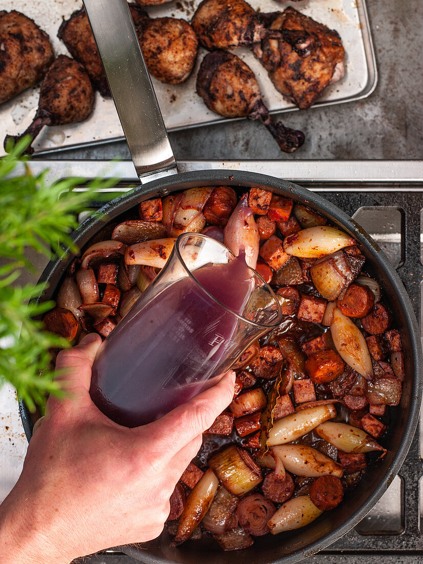 Coq au vin being prepared (English Voice Over)