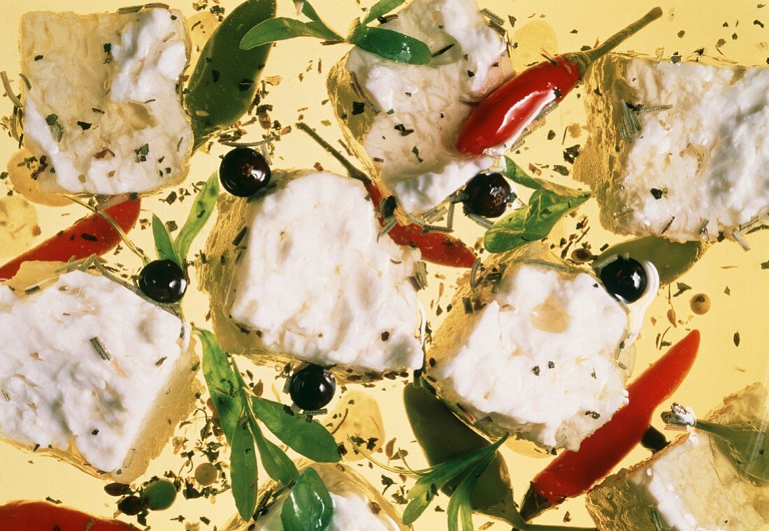 Pickled Cubes of Feta Cheese with Spices