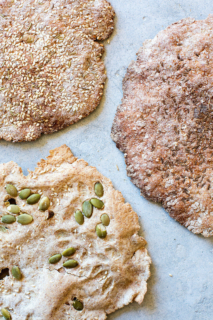 A trio of homemade crispbread