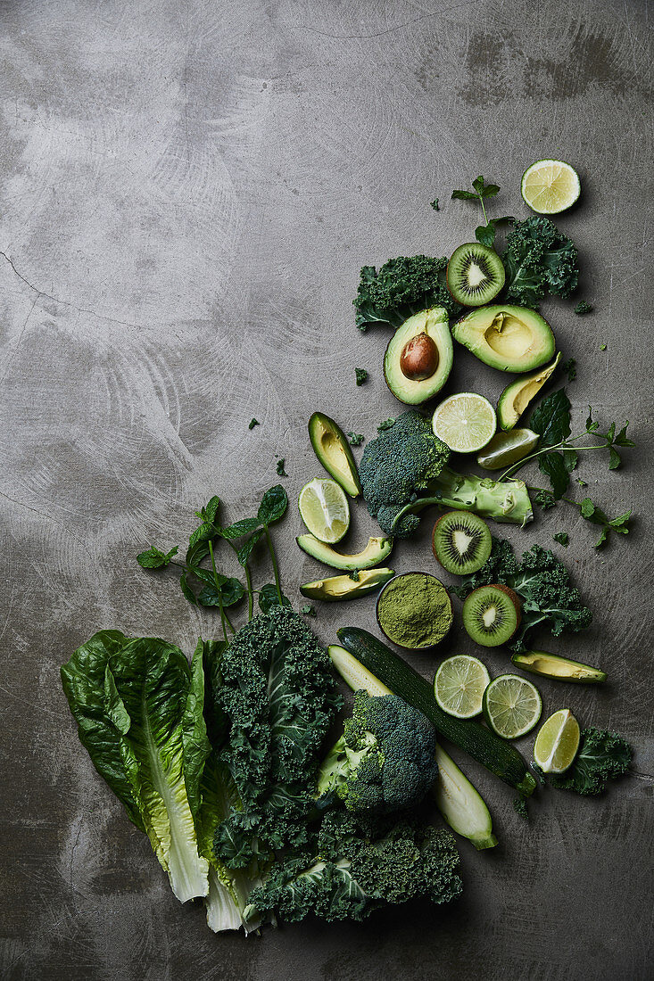 Green fruits and vegetables