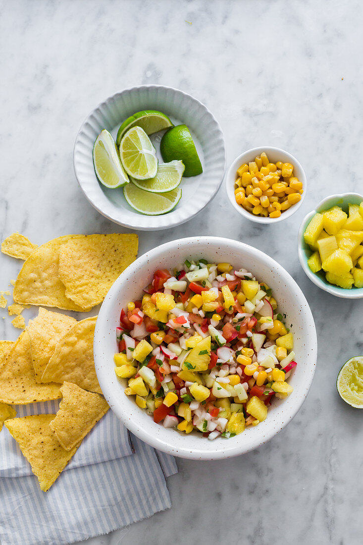Mexican sauce (pico de gallo) with pineapple and sweet corn