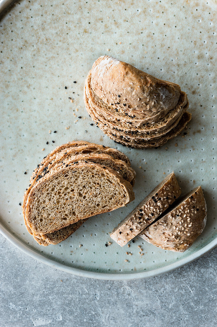 Sesame seed and carrot bread, sliced