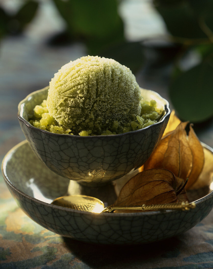 Matcha-Granita mit Physalis