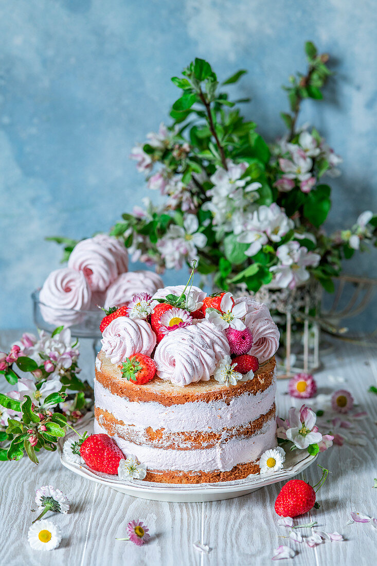 Russischer Zefir-Kuchen mit Erdbeeren