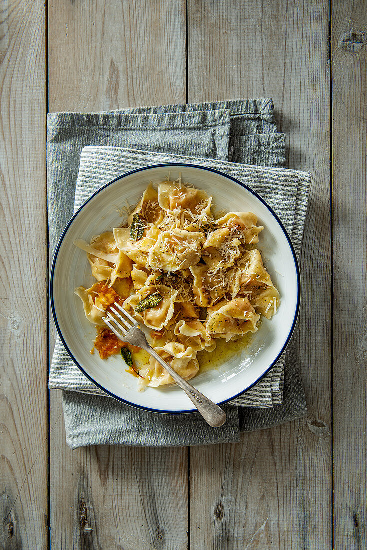 Roasted butternut squash tortellini with sage butter and parmesan cheese