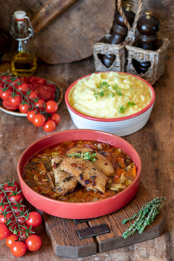 Entenfilet mit Butter-Gemüse-Sauce und Kartoffelpüree