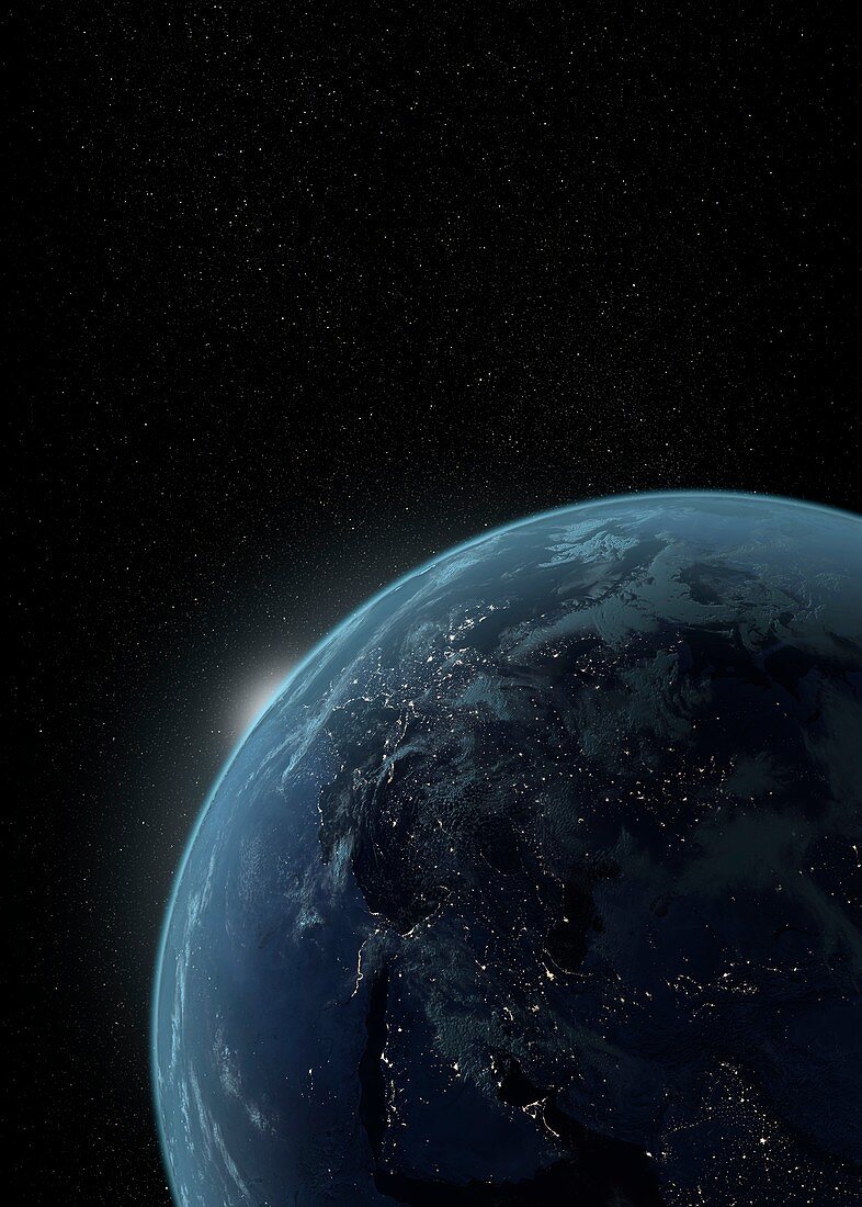 Earth at night after sunset,illustration