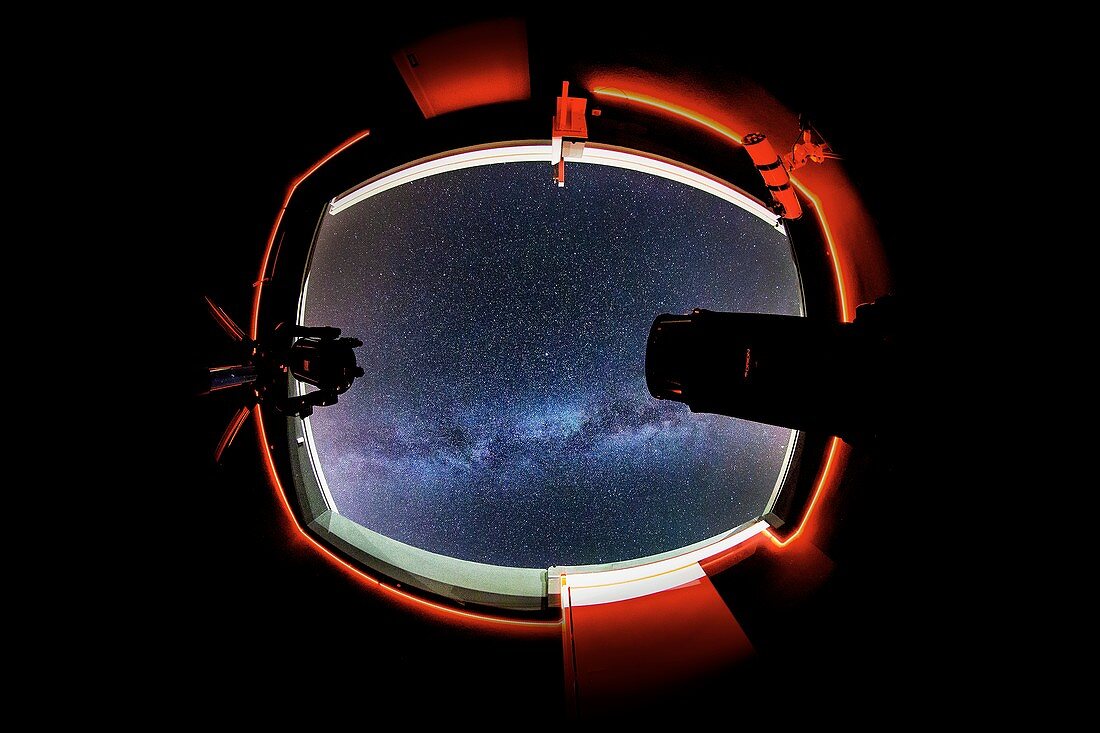 Observatory telescopes with the Milky Way,full-dome image