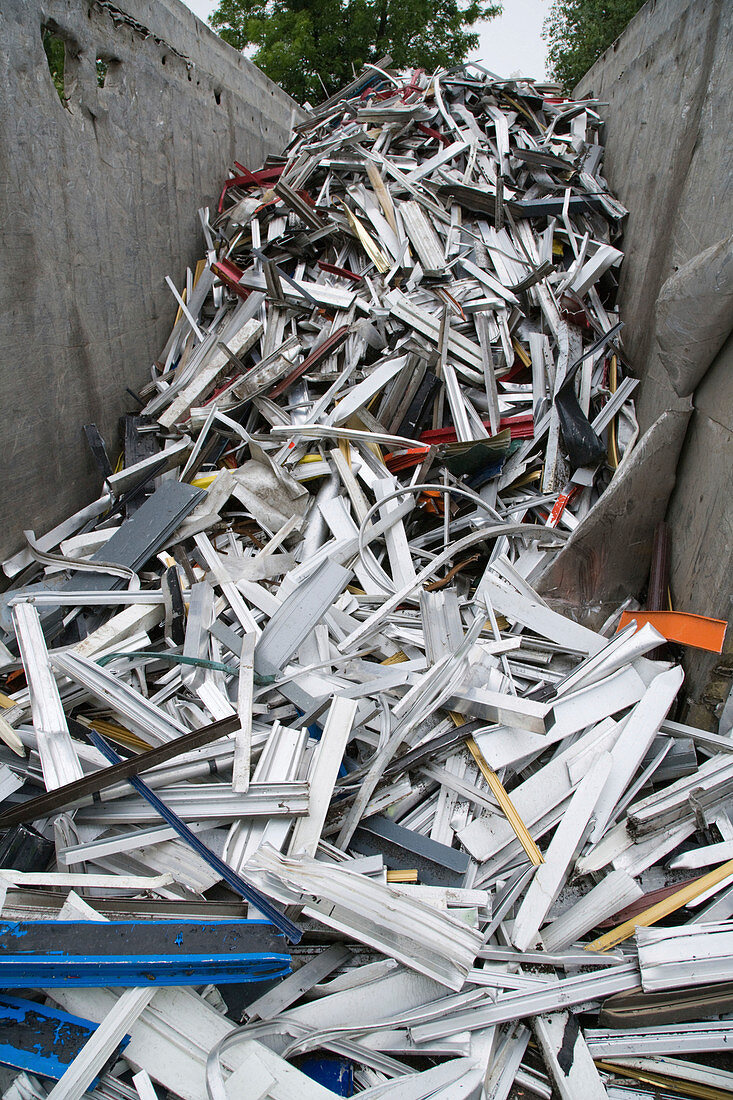 Skip full of aluminium at a metal recycling centre