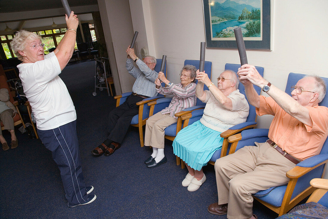 Group of older people in a keep fit class