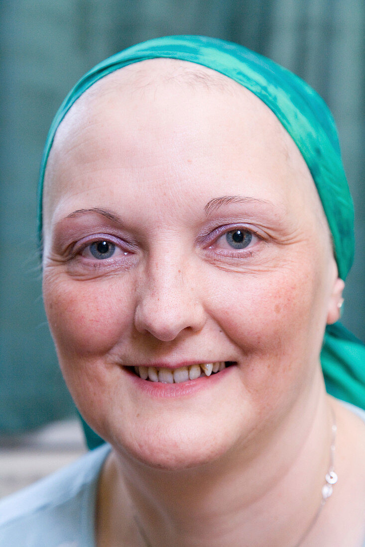 Chemotherapy patient wearing a silk scarf to cover hair loss