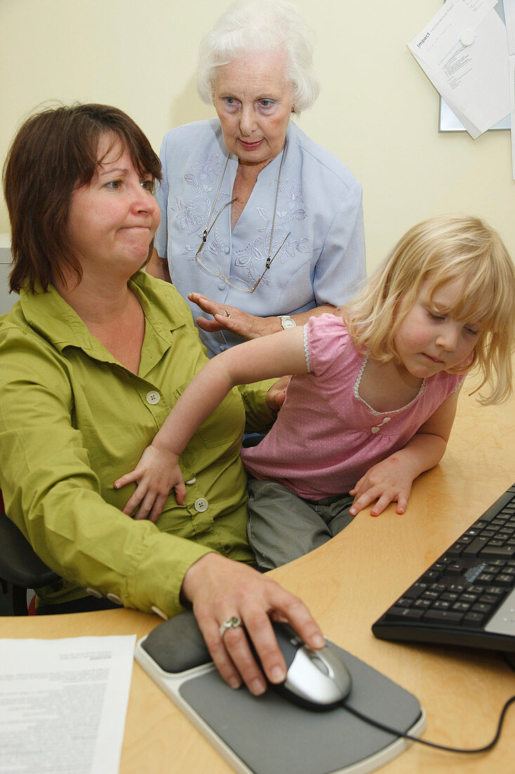 Woman trying to work being disturbed by family members