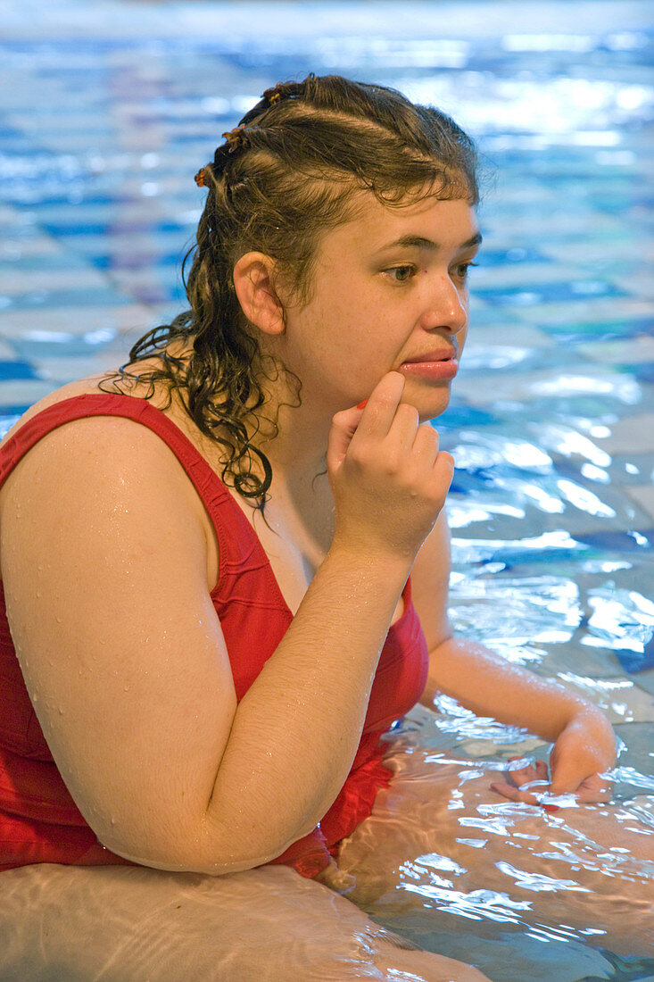 Woman with learning disabilities at a swimming session