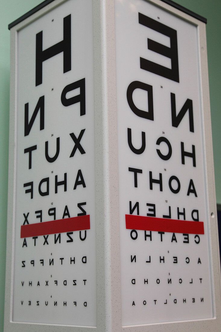 Snellen chart in consulting room in eye clinic