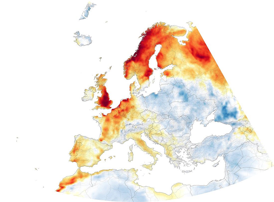 July 2019 European heat wave,temperature difference map