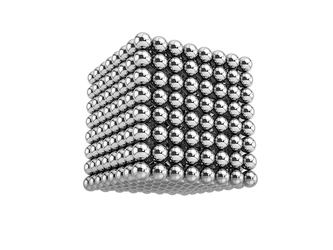 Cube of metal balls,illustration