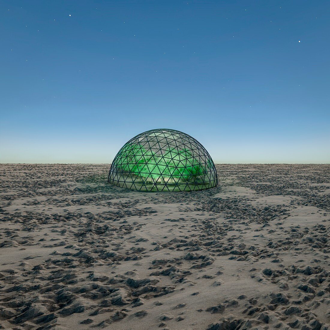 Geodesic dome in desert,illustration