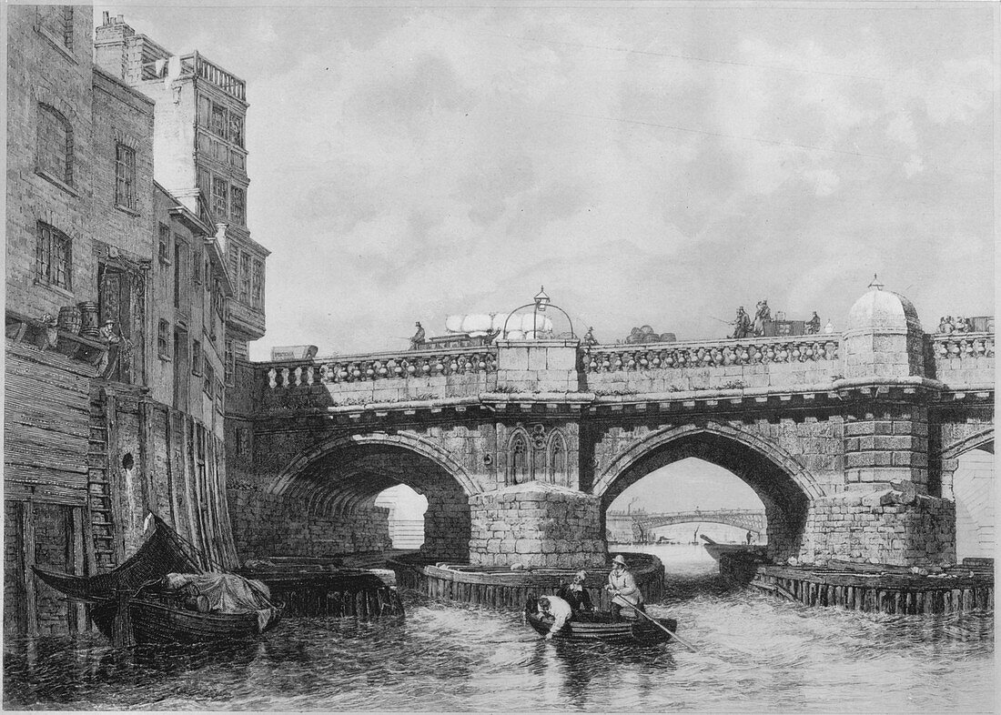 The Southwark End of Old London Bridge, 1831, (1912)