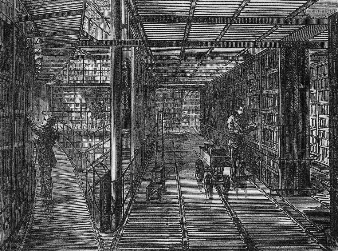 The bookcases at the British Museum, London, c1875