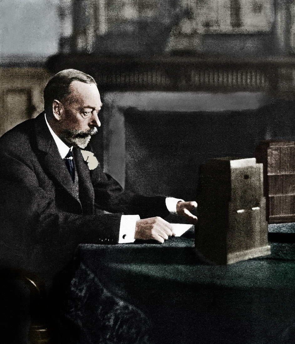 King George V broadcasting to the empire on Christmas Day