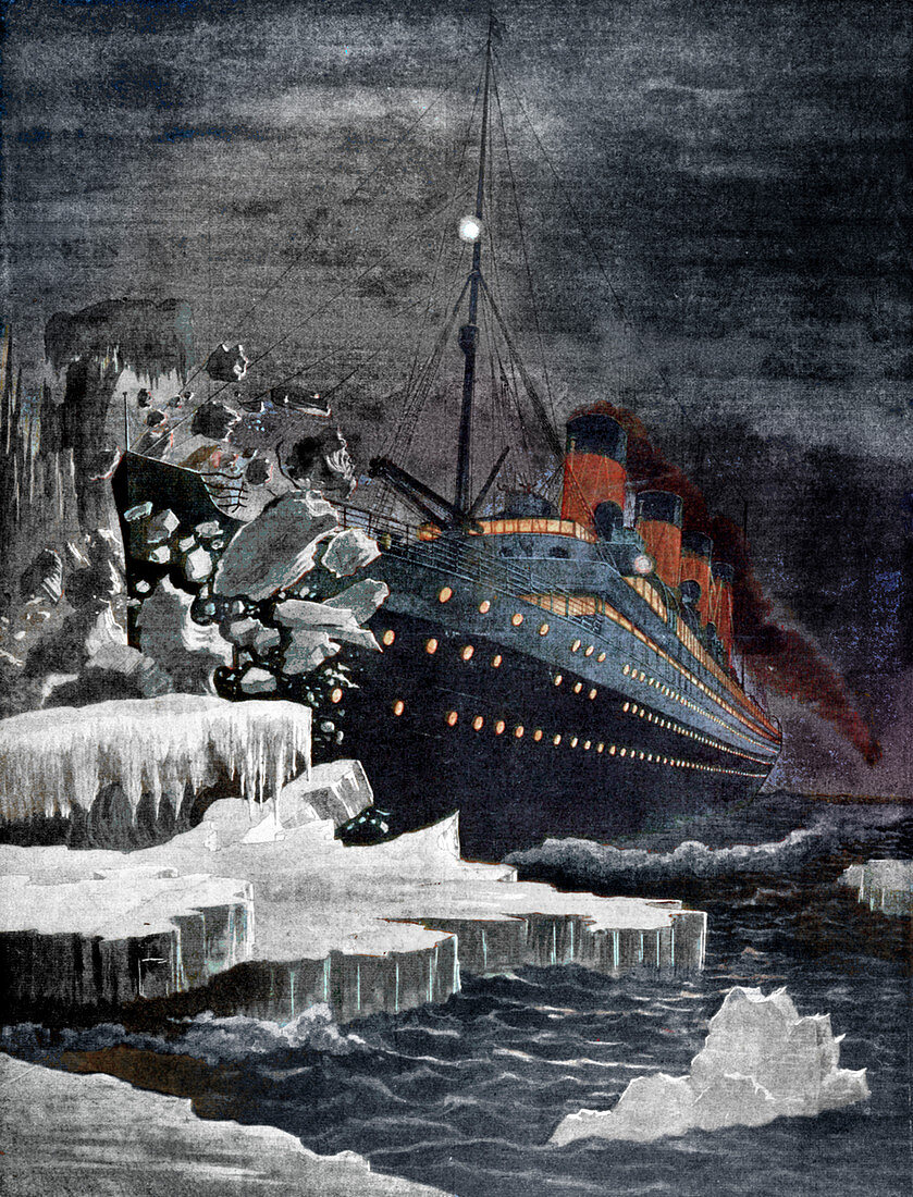 The 'Titanic' colliding with an iceberg, 1912