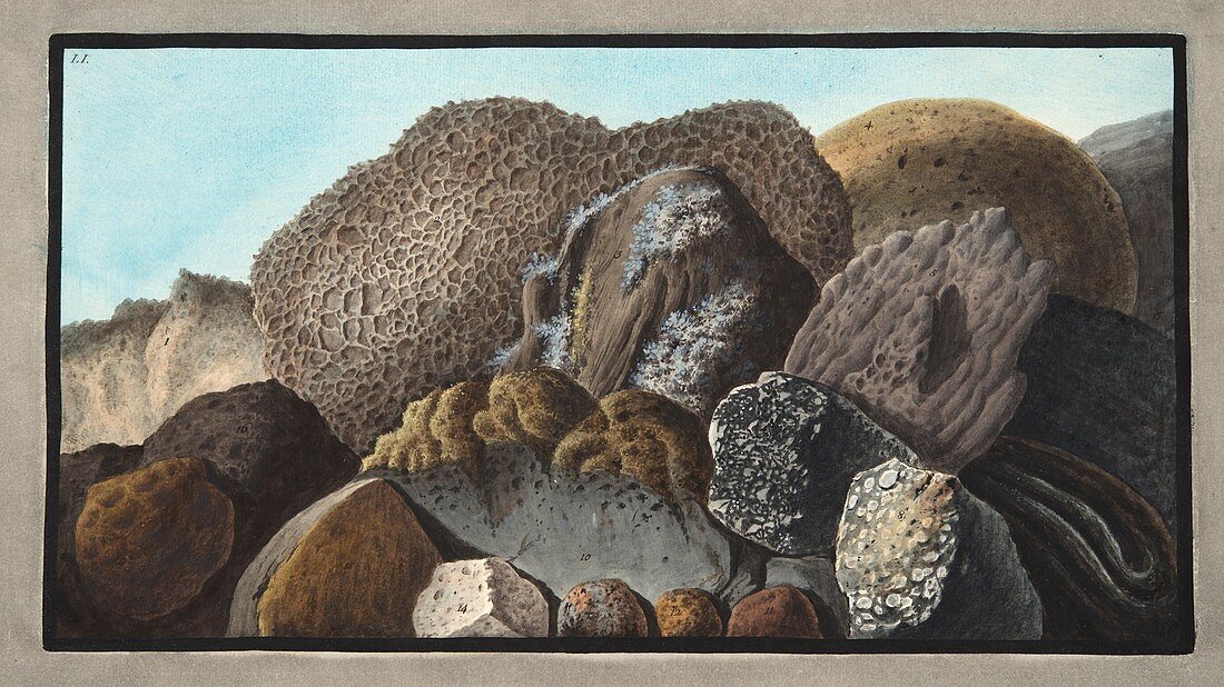 Lava, Scoria, and Pumice stones and Mount Vesuvius, 1776