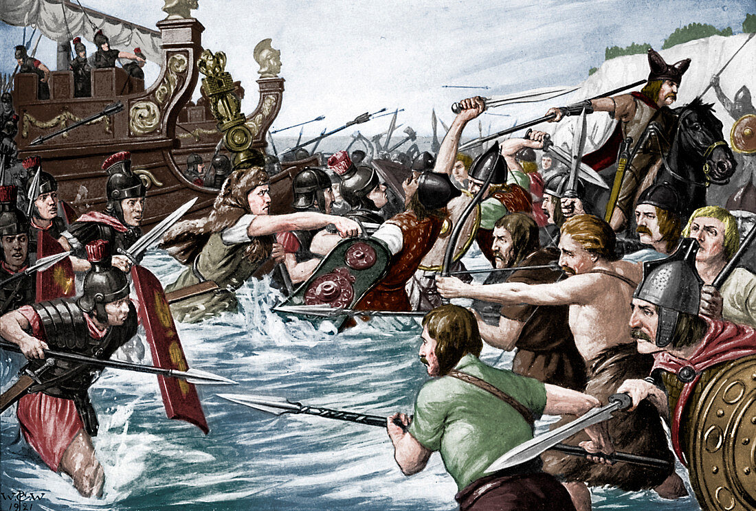 The landing of Julius Caesar in Britain, 55 BC, (c1920s)