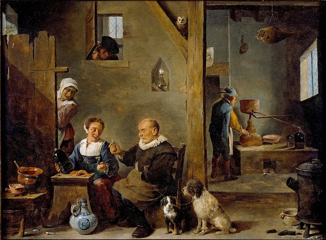 A Distillery with an elderly Man buying Gin, c1640-1649