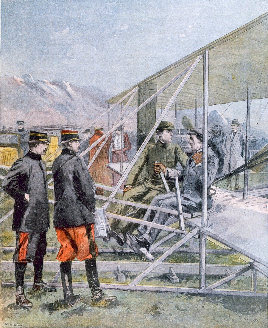 Wilbur Wright showing the King of Spain his plane