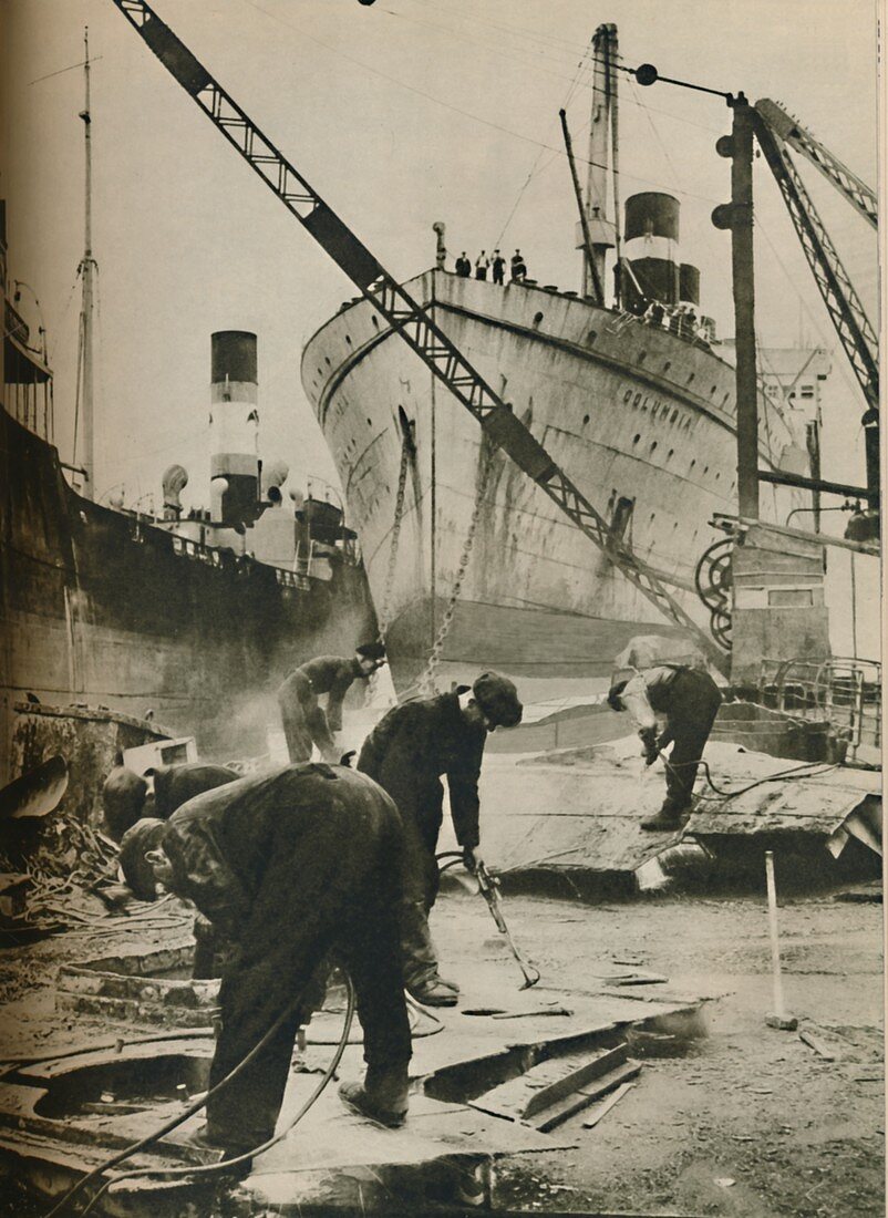 Shipbreaking at Bo'ness West Lothian, 1937