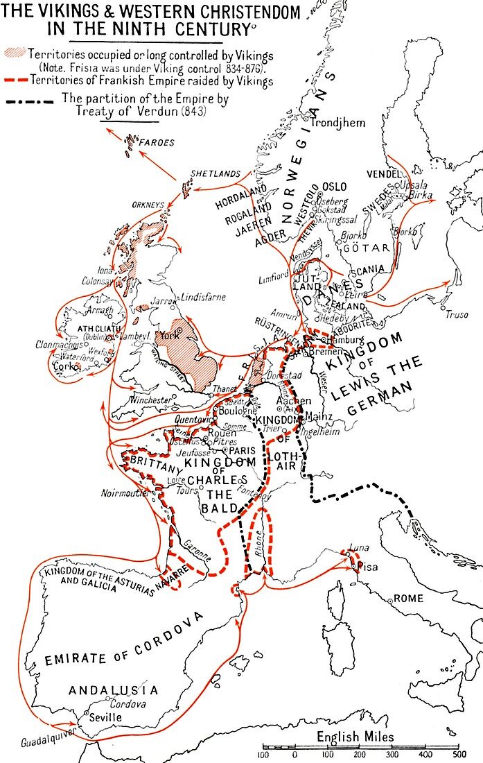 Map of the Vikings & Western Christendom in the 9th Century