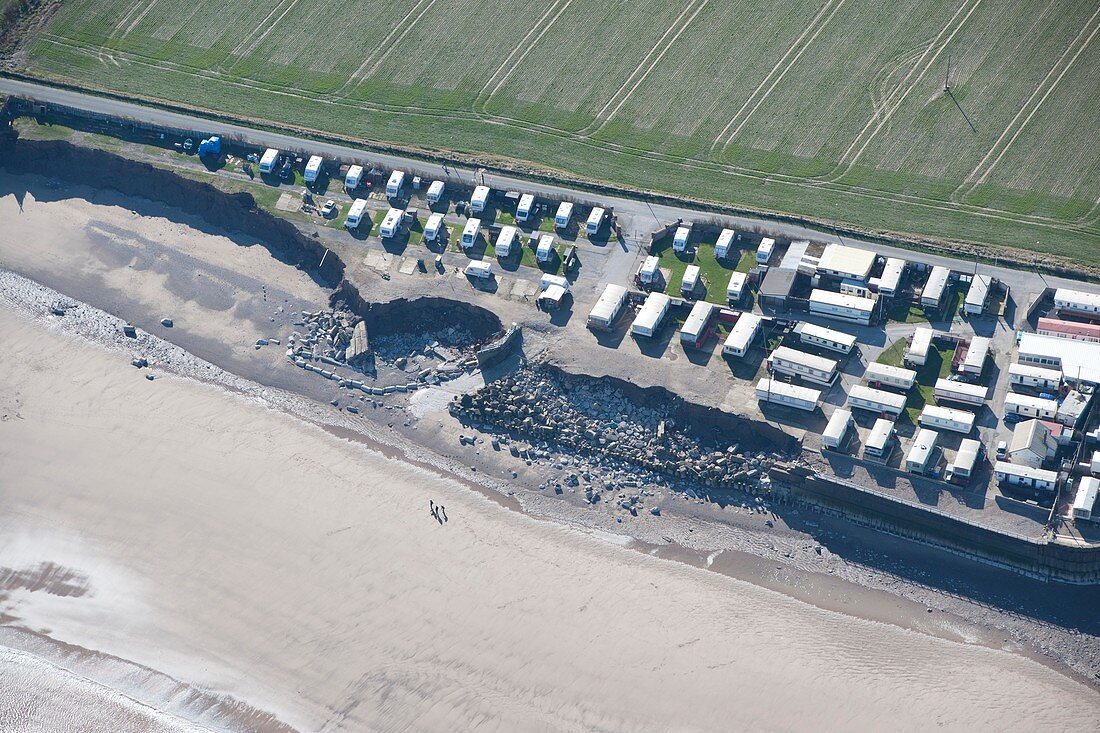 Collapse of sea wall defences, Ulrome Sands, Yorkshire, UK