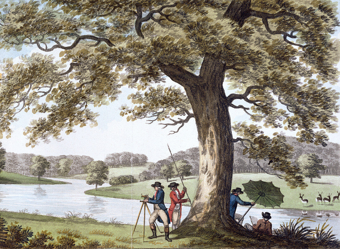 Humphry Repton surveying with a theodolite