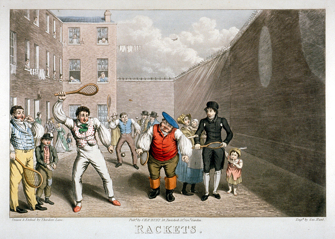 Playing rackets, Fleet Prison, London, c1825
