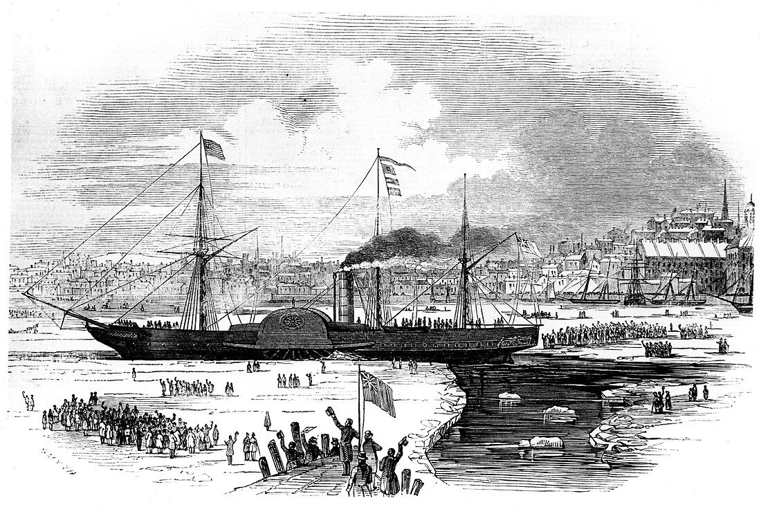 Transatlantic liner Britannia leaving Boston, USA, 1847