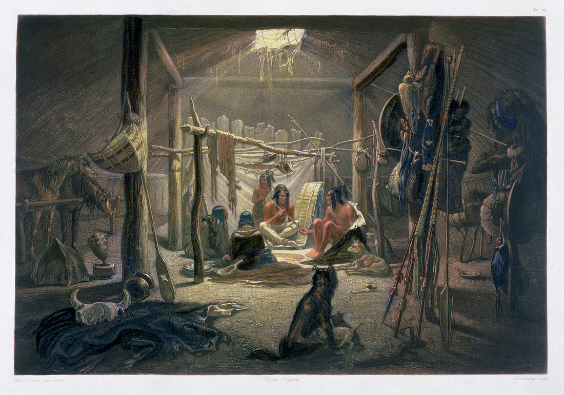 The Interior of the Hut of a Mandan Chief, 1843