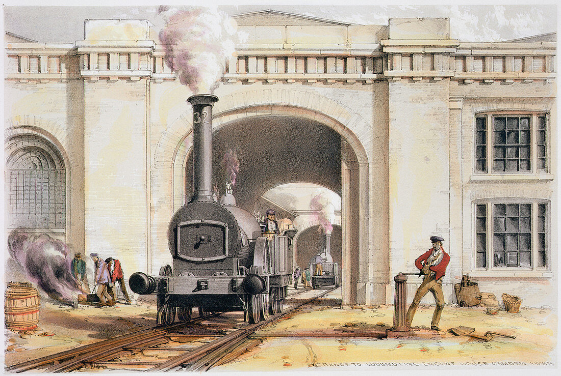 Entrance to locomotive engine house, Camden, London, 1839