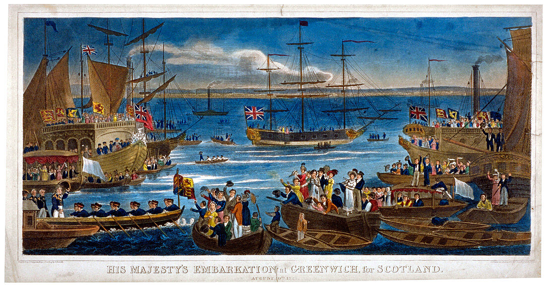 His Majesty's Embarkation at Greenwich, for Scotland, 1822