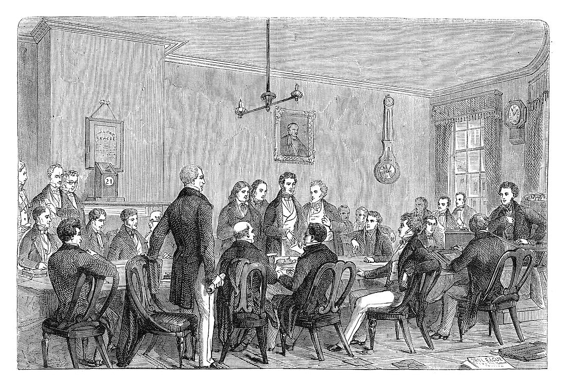 A meeting of the Anti-Corn Law League, Manchester, 1838