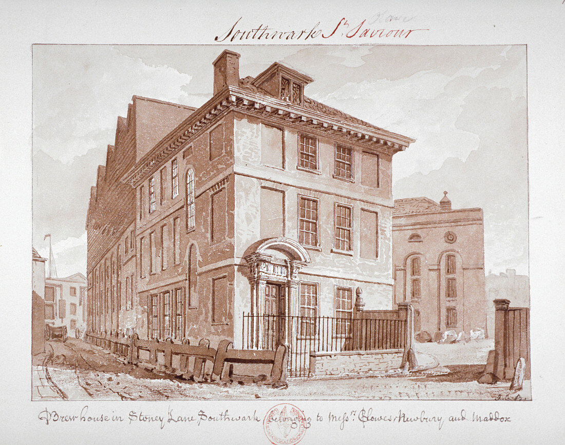 Brew house on Stoney Lane, Bermondsey, London, c1827