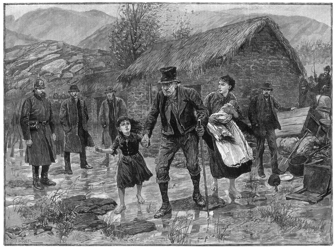 Scene at an Irish eviction in County Kerry, 1887