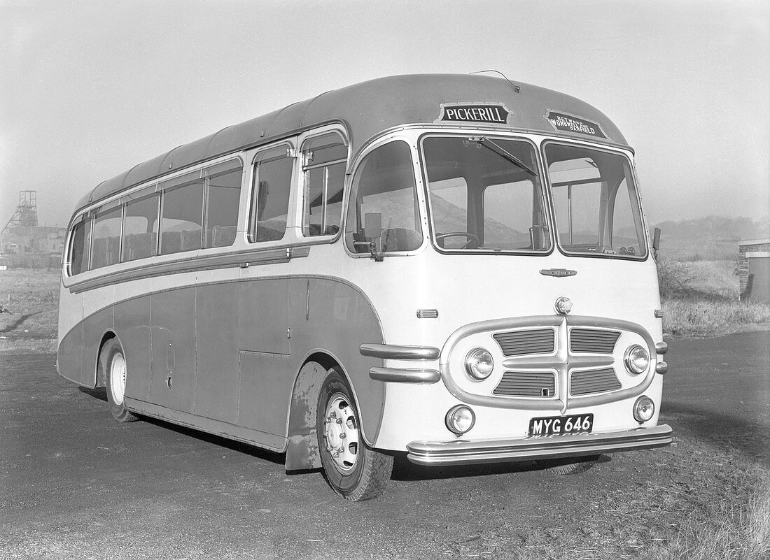 Pickerill's Commer coach, Darfield, South Yorkshire, 1957